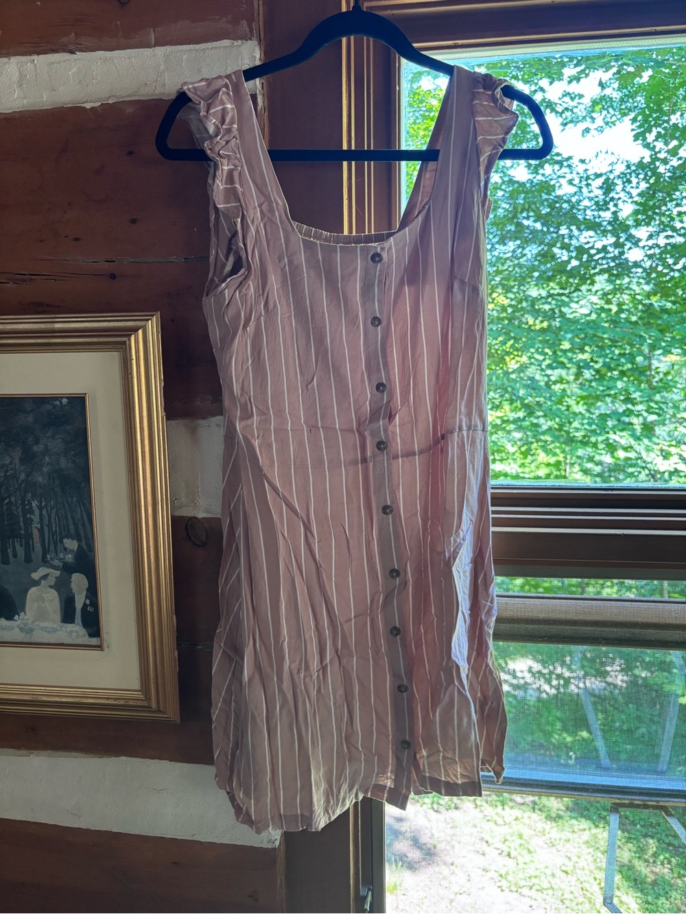 Button-Front Pink Stripe Sleeveless Sundress